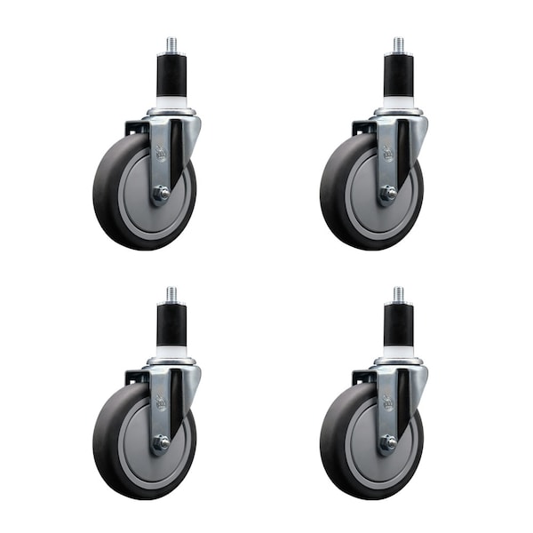 5'' Thermoplastic Rubber Wheel Swivel 1-1/2'' Expanding Stem Caster Set, 4PK